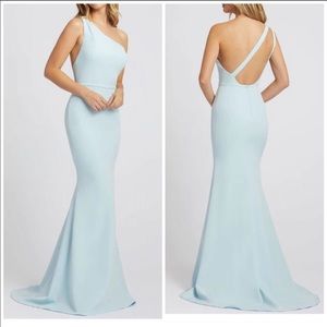 Leena for Mac Duggal blue open back maxi dress